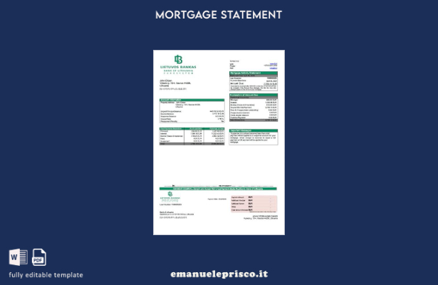 stile verificato Lituania Modello di estratto conto ipotecario della Banca di Li